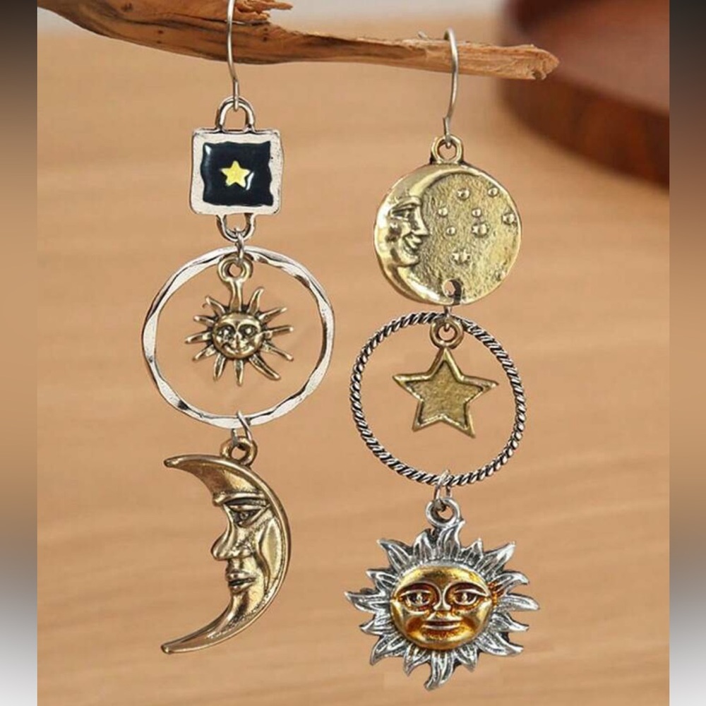 Star moon celestial earrings dangle silver gold